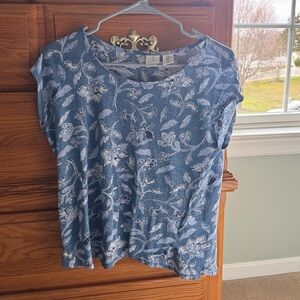Joie womens 100% linen blue floral top size M